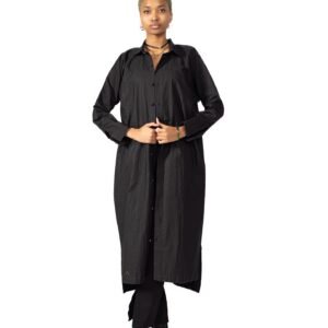Oversized Button-Up Shirt Dress (Black)