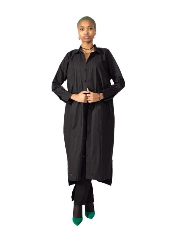 Oversized Button-Up Shirt Dress (Black)