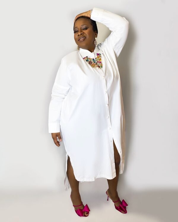 Oversized Button-Up Shirt Dress (White)